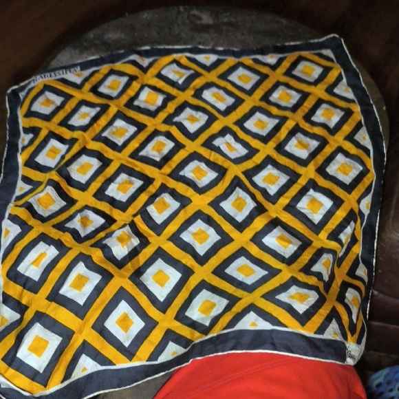 Geometric Yellow and Black Scarf Silk Square Signed V.W. Rarissima